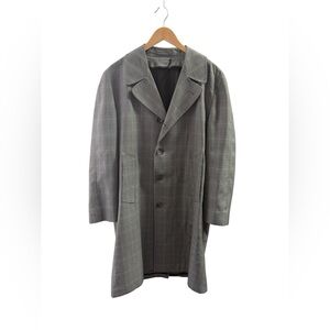 Vintage London Fog Men's Classic Grey Red Plaid Academia Trench Coat 40 short